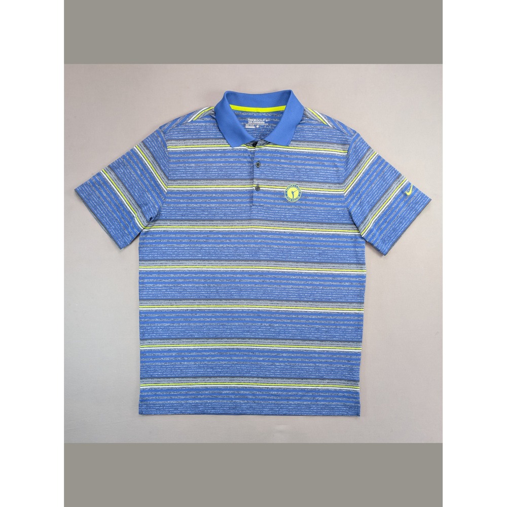 Nike Golf Dri Fit Blue Striped Polo Shirt Large Medallion Club